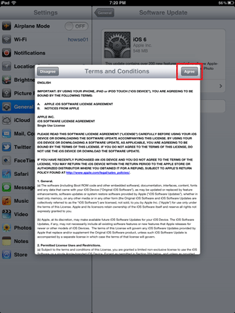 iPad Software Update, Terms and Conditions